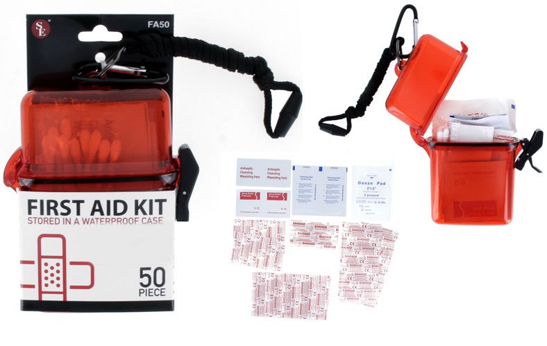 50 pc First Aid Kit in Waterproof Case with Lanyard