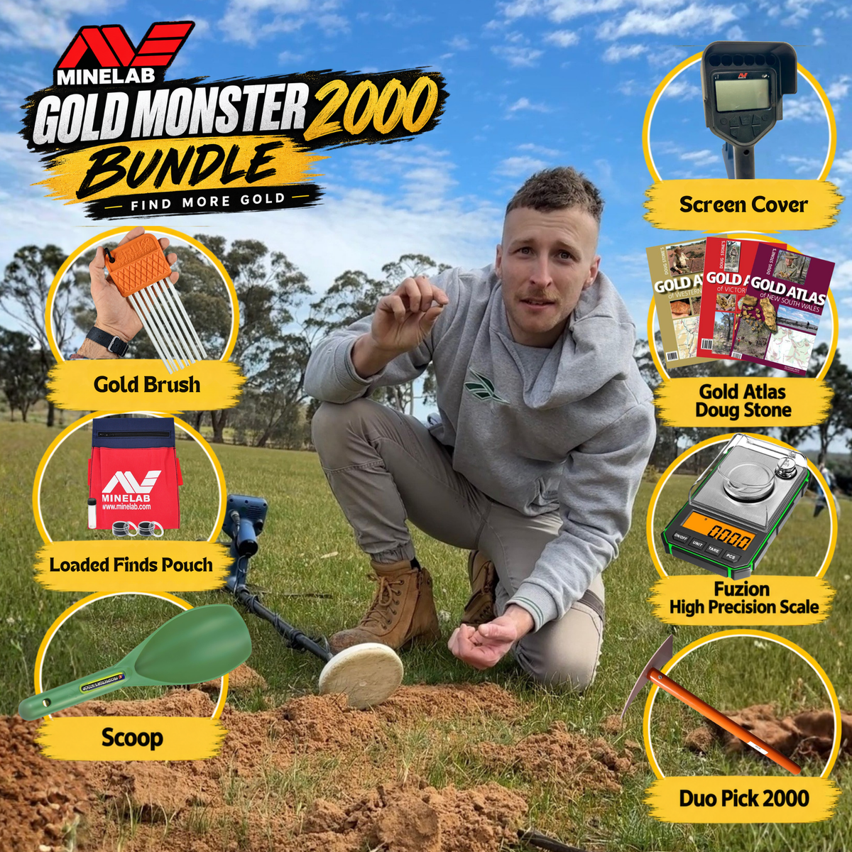 Minelab Gold Monster 2000 Metal Detector Bundle - BACKORDER