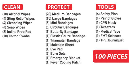 100Pc First Aid Kit in Waterproof Bag